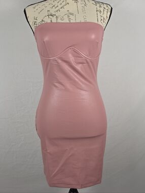 NWOT Sky to Moon Pink Faux Leather Strapless Mini Dress - L